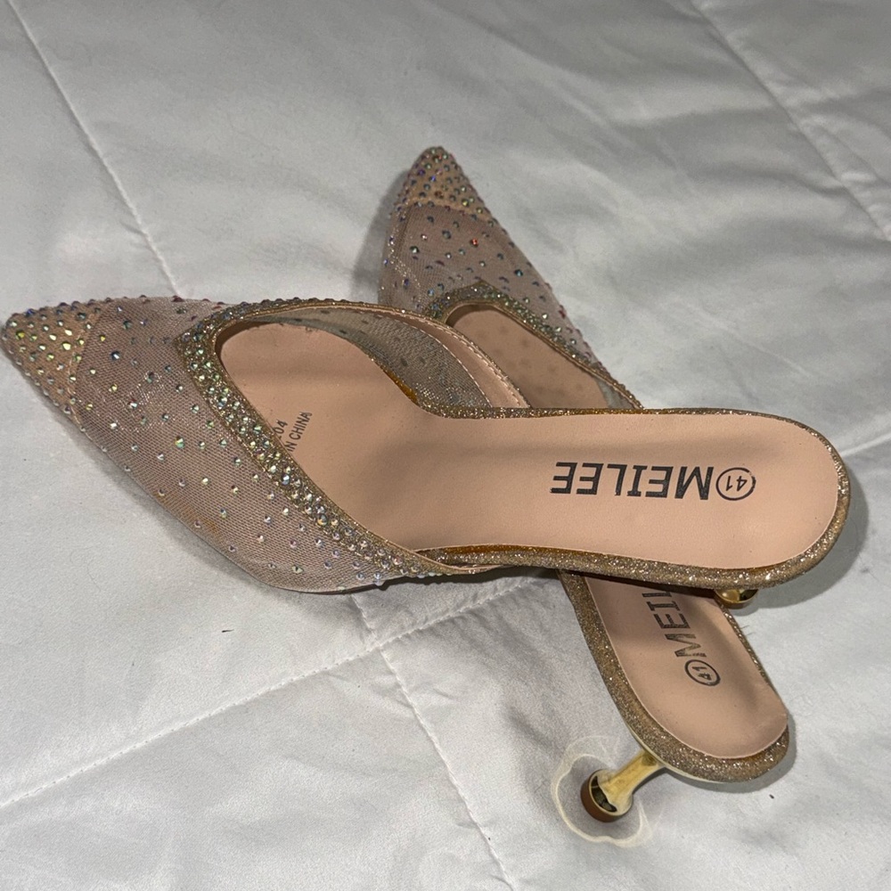 Gold and Tan Embellished Heels